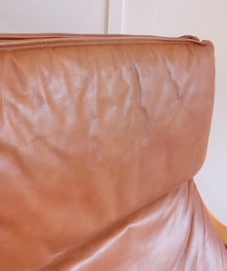 IKEA Poang Tan Leather Cantilever Armchair and Footstool - teakyfinders