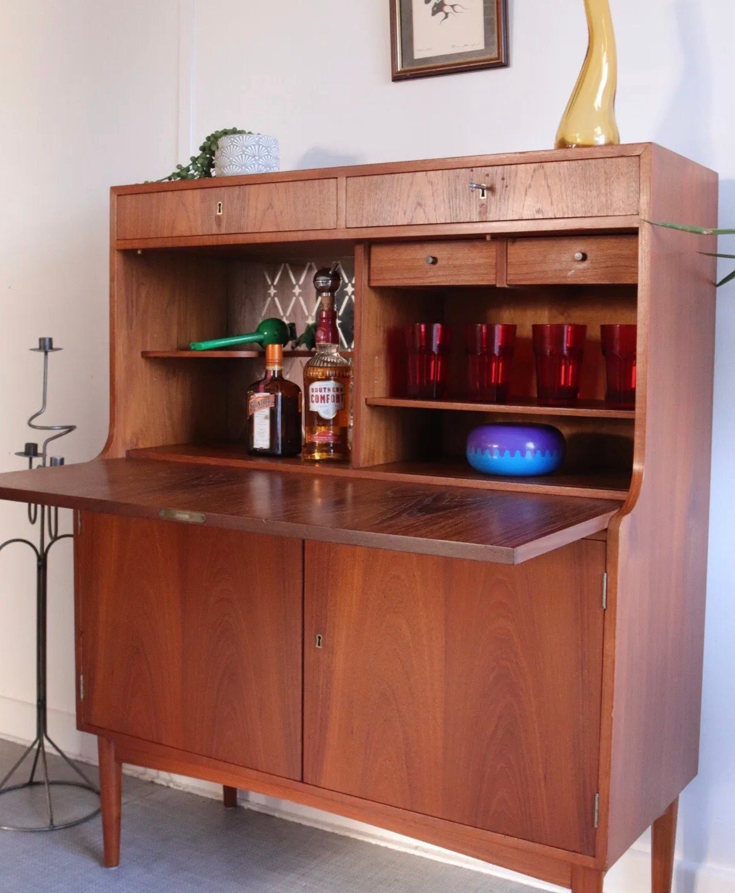 MidCentury Teak Danish Desk Bureau Secretaire H.p. Hansen Drinks Cabinet Storage - teakyfinders