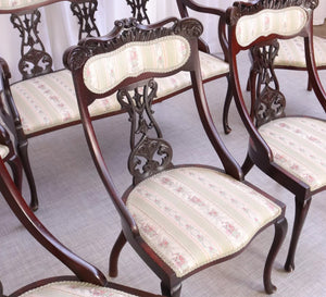 6205 Stunning Victorian Antique Parlour Suite: 7-Piece Mahogany Settee & Chairs Set - teakyfinders