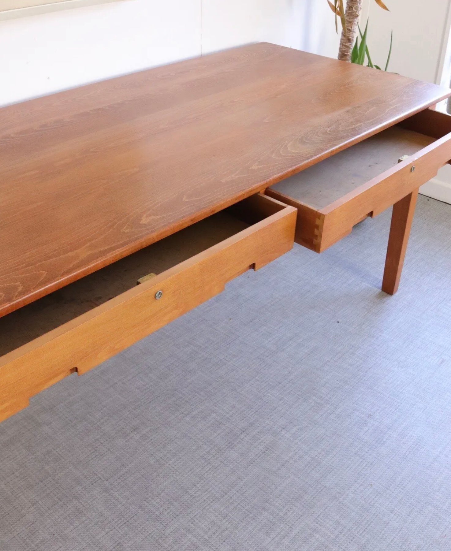 Vintage Industrial Large Beech School Teachers Double Desk Table lab Bench - teakyfinders