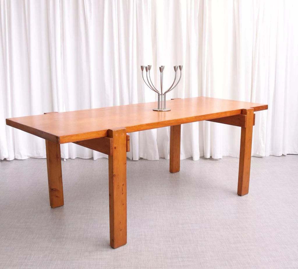 6231 Mid Century Chunky Rectangular Dining Table Pine Mid Century Modern Brutalist - teakyfinders