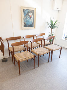 Set of 6 Danish Mid Century Teak & Paper Cord Dining Chairs by Bramin - teakyfinders