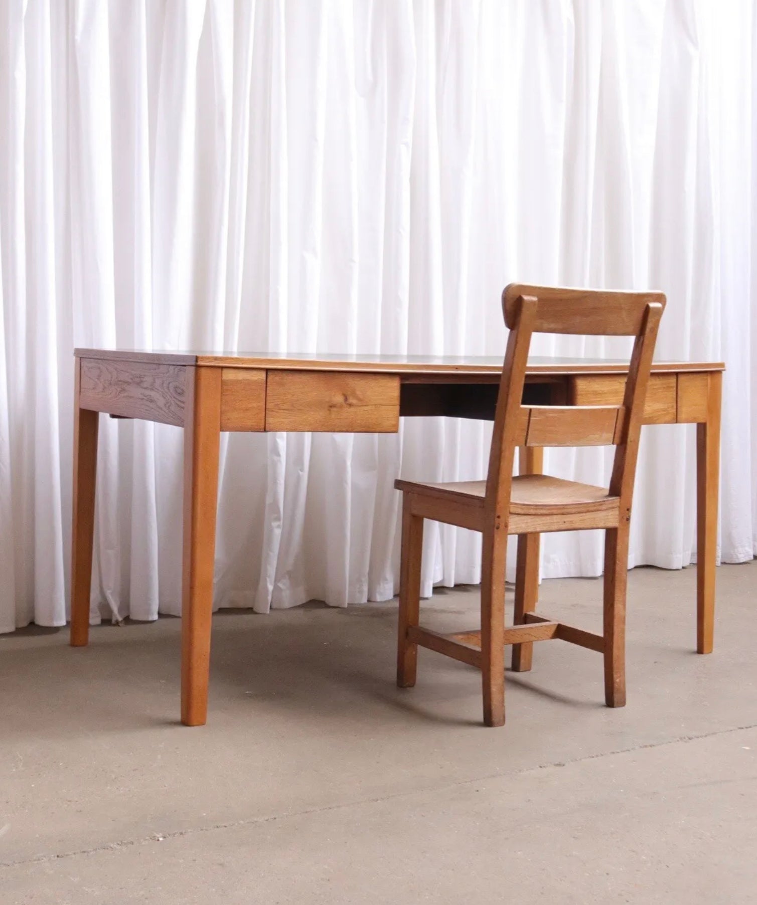 Vintage Military Stamped Two Drawer Oak Desk By Harry Lebus Home Office - teakyfinders