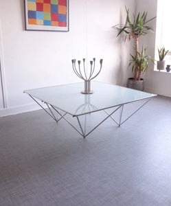 Vintage ITALIAN Minimalist Chrome & Glass Coffee Table B&B Italia Paolo Piva - teakyfinders