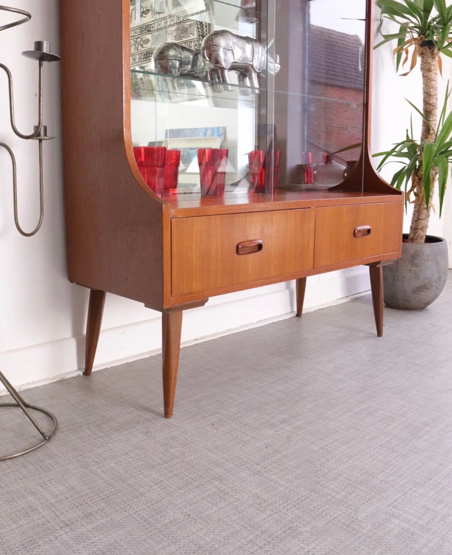 Vintage Sideboard Teak bookcase Display Cabinet Mid Century Drinks Cocktail - teakyfinders