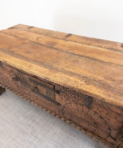 Antique Indian Teak Dowry Box Storage Chest Wooden Coffee Table - teakyfinders