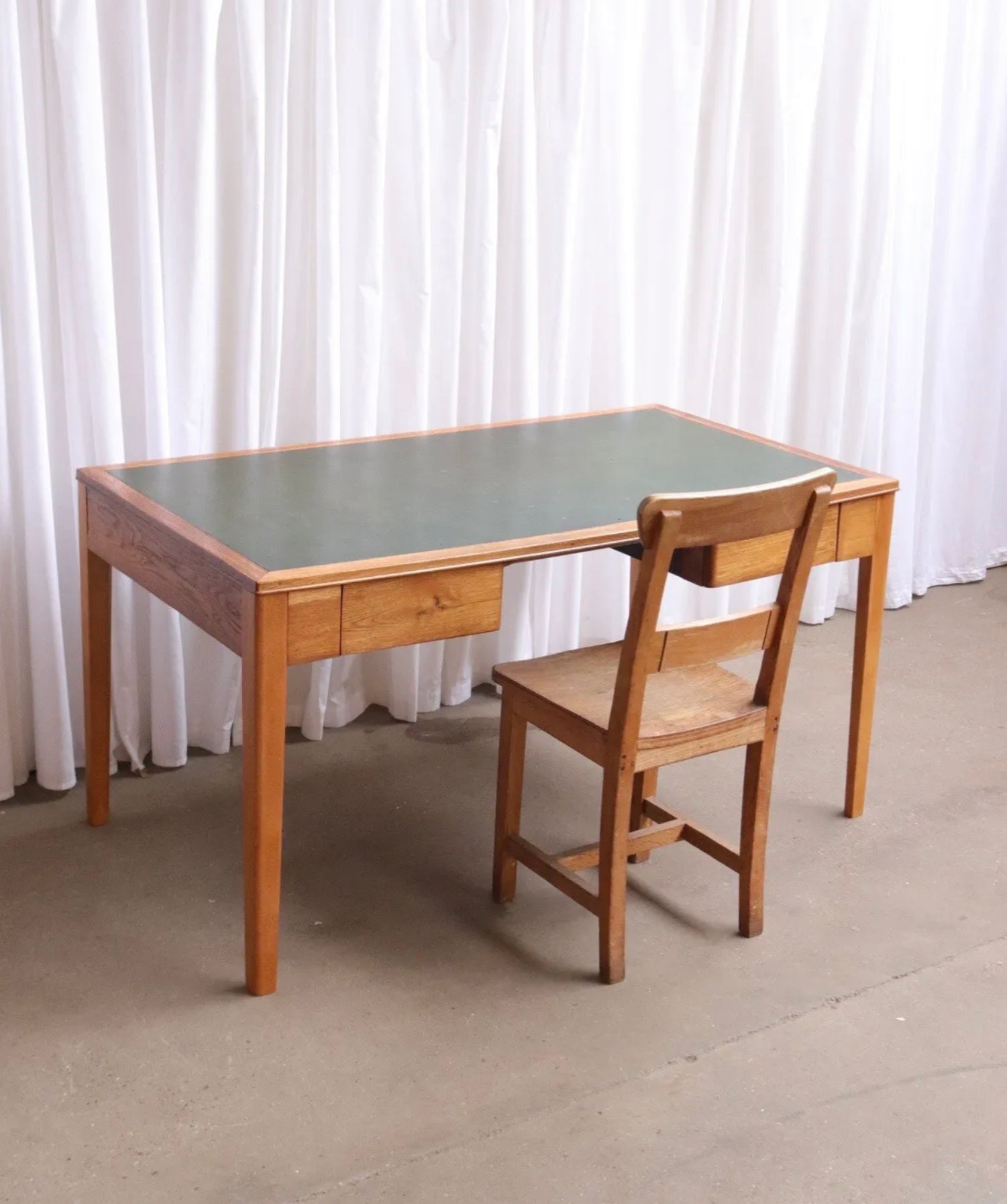 Vintage Military Stamped Two Drawer Oak Desk By Harry Lebus Home Office - teakyfinders