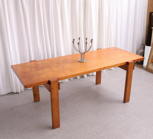 6231 Mid Century Chunky Rectangular Dining Table Pine Mid Century Modern Brutalist - teakyfinders