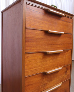 Vintage Mid Century Teak Chest Of 5 Drawers - teakyfinders