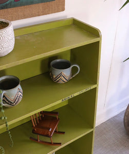 Vintage Rustic Floor Standing Bookcase  Display Book Shelf Plywood Painted Green - teakyfinders