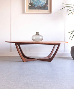 Mid Century 1960/70s Coffee Table Oval Astro Style Teak Top Unusual - teakyfinders