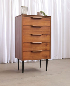 Vintage Mid Century Teak Chest Of 5 Drawers - teakyfinders