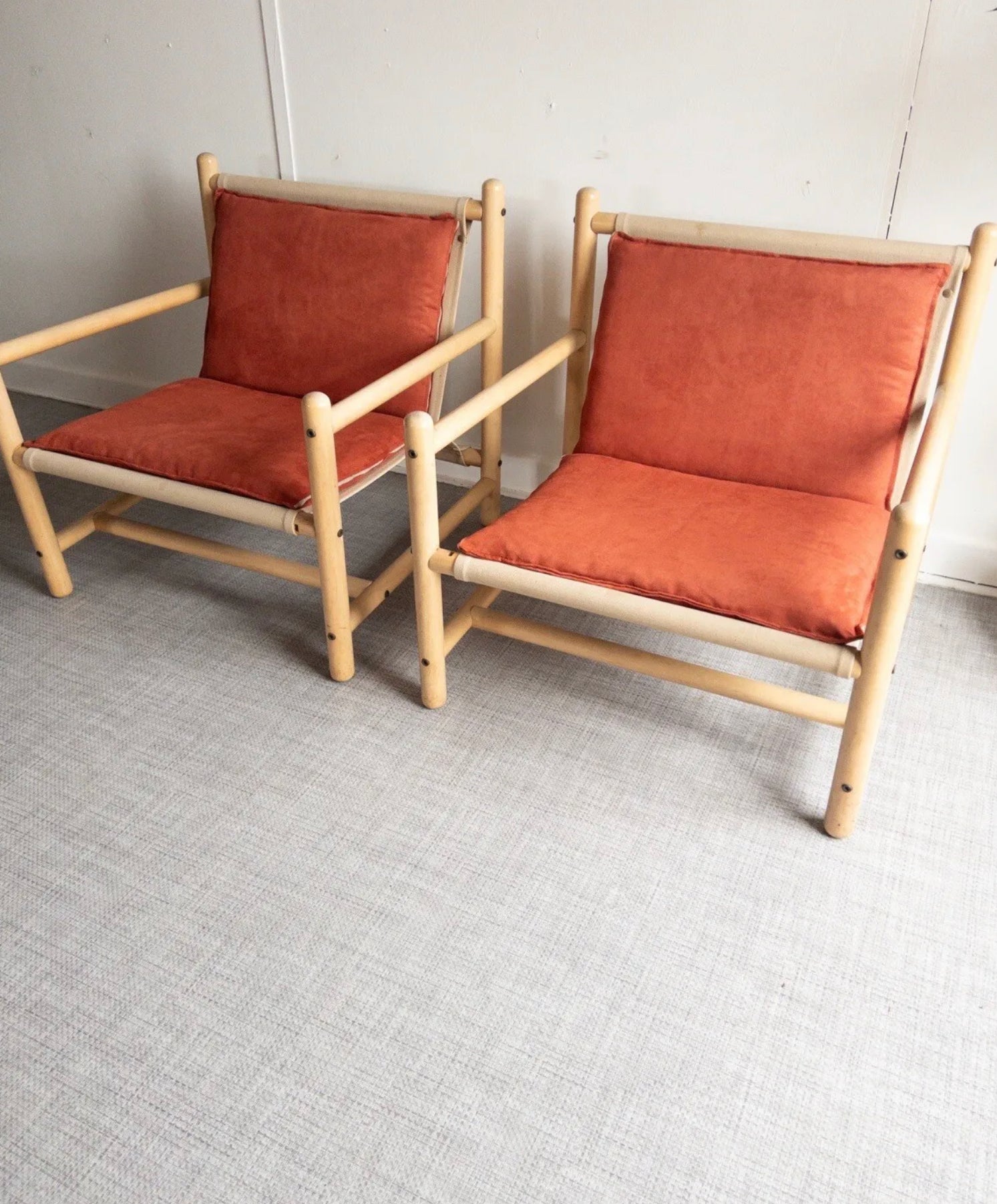 Pair of Scandinavian Safari Armchairs 2 Chairs Vintage Branko Ursic Style - teakyfinders