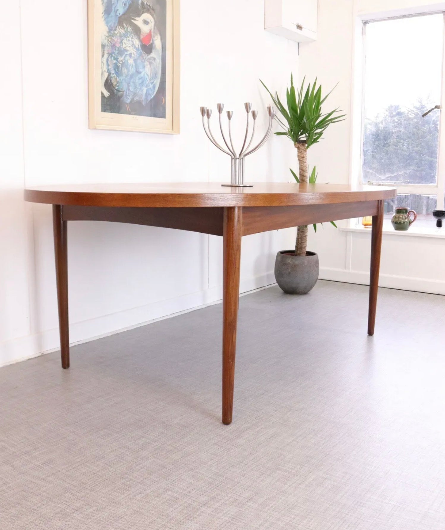 Large Teak Extending Oval Dining Table Mid Century High End - teakyfinders