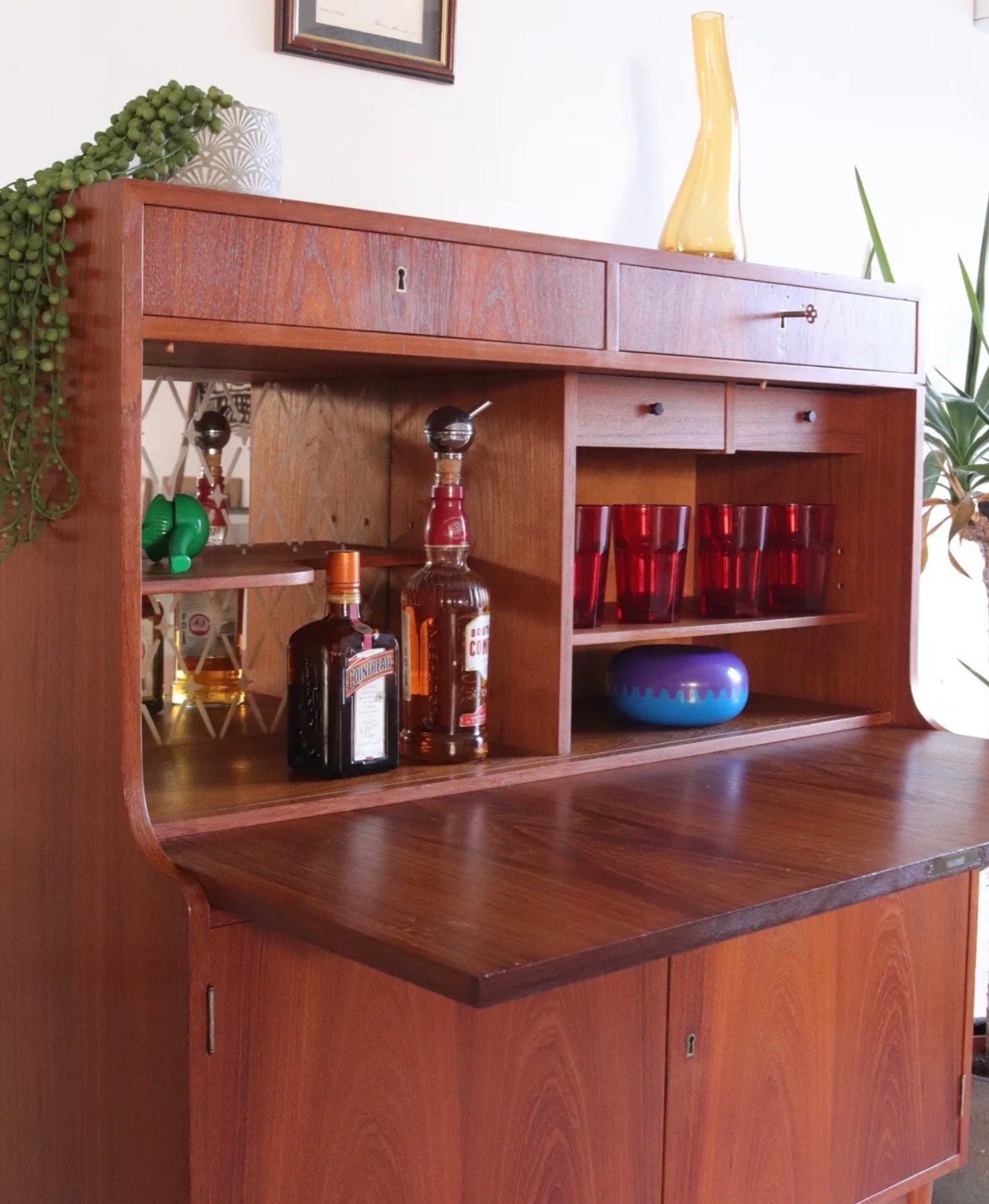 MidCentury Teak Danish Desk Bureau Secretaire H.p. Hansen Drinks Cabinet Storage - teakyfinders