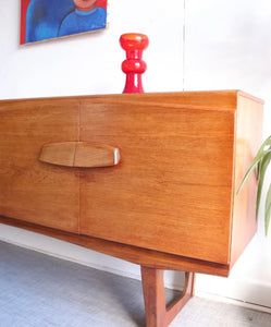 Unusual Teak Mid Century Sideboard Chunky Handles Danish Style - teakyfinders