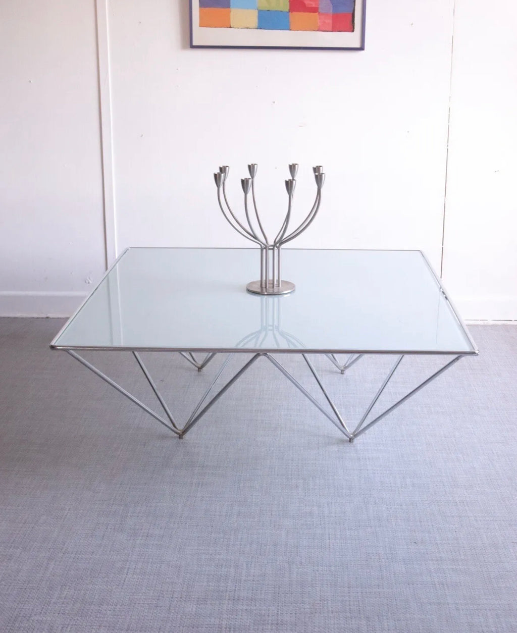 Vintage ITALIAN Minimalist Chrome & Glass Coffee Table B&B Italia Paolo Piva - teakyfinders