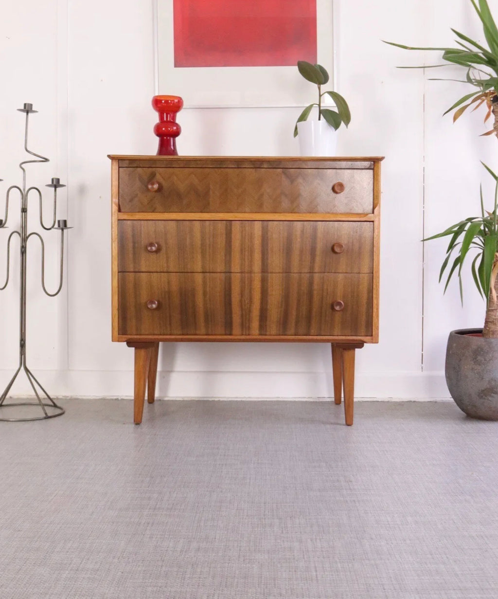 Mid century Uniflex vintage Walnut Chest of drawers Retro Furniture - teakyfinders