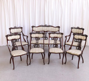 6205 Stunning Victorian Antique Parlour Suite: 7-Piece Mahogany Settee & Chairs Set - teakyfinders