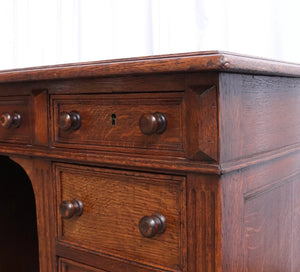 Antique Victorian Solid Oak Twin Pedestal Partners Leather Top Writing Desk - teakyfinders