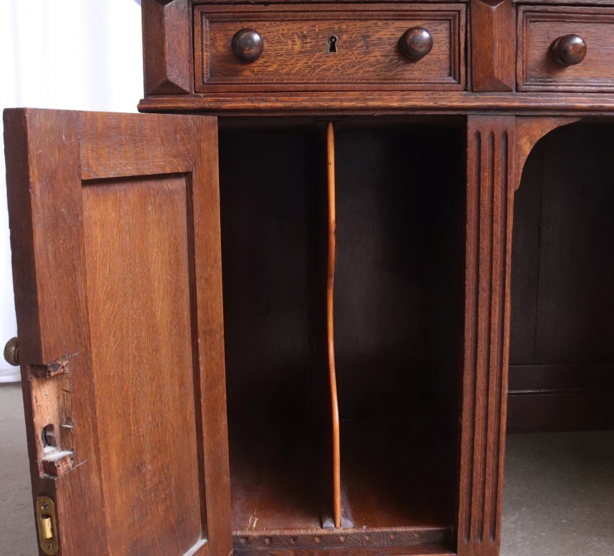 Antique Victorian Solid Oak Twin Pedestal Partners Leather Top Writing Desk - teakyfinders