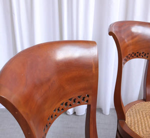 Set of 8 Unusual Biedermeier Dining Chairs High Back Cherry Rattan Mid Century - teakyfinders