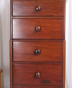 Antique Georgian Style Chest Of 6 Slim Drawers Tall Boy Mahogany - teakyfinders