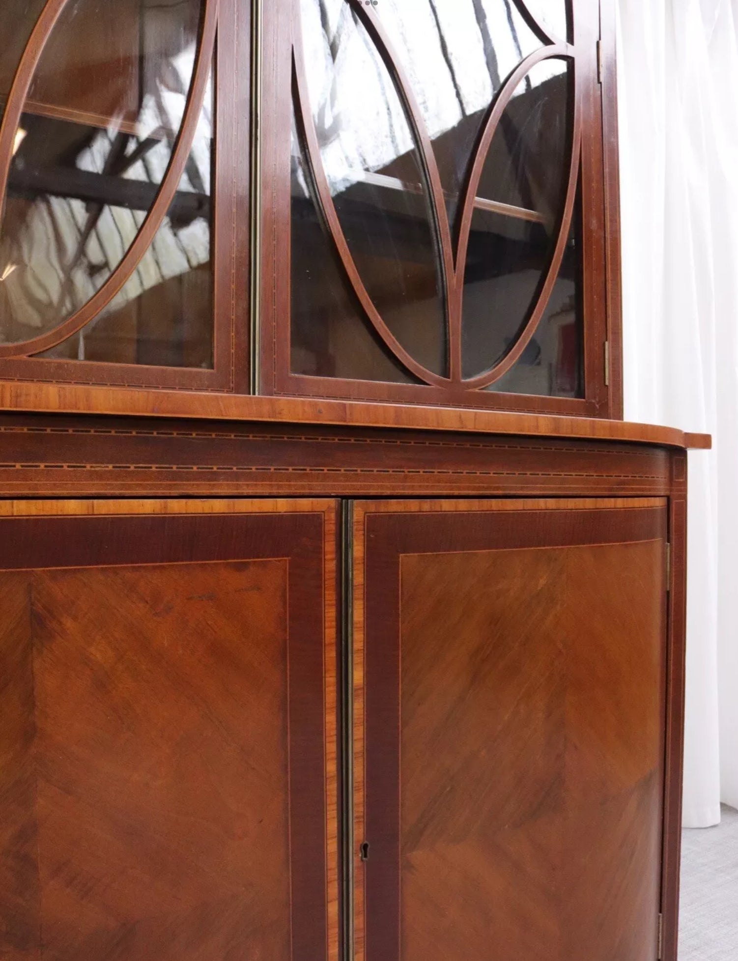Antique Display Drinks Cabinet Edwardian Inlaid Mahogany Glass Dresser Vintage - teakyfinders