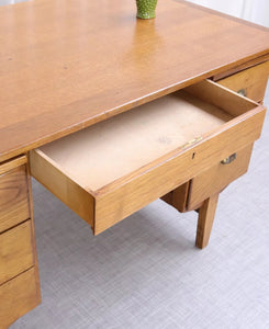 Vintage  1960s Mid Century Teachers School Light Oak Desk Home Office - teakyfinders