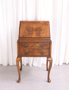 Vintage Walnut Ladies Writing Bureau / Desk  Antique Queen Anne Style Furniture - teakyfinders