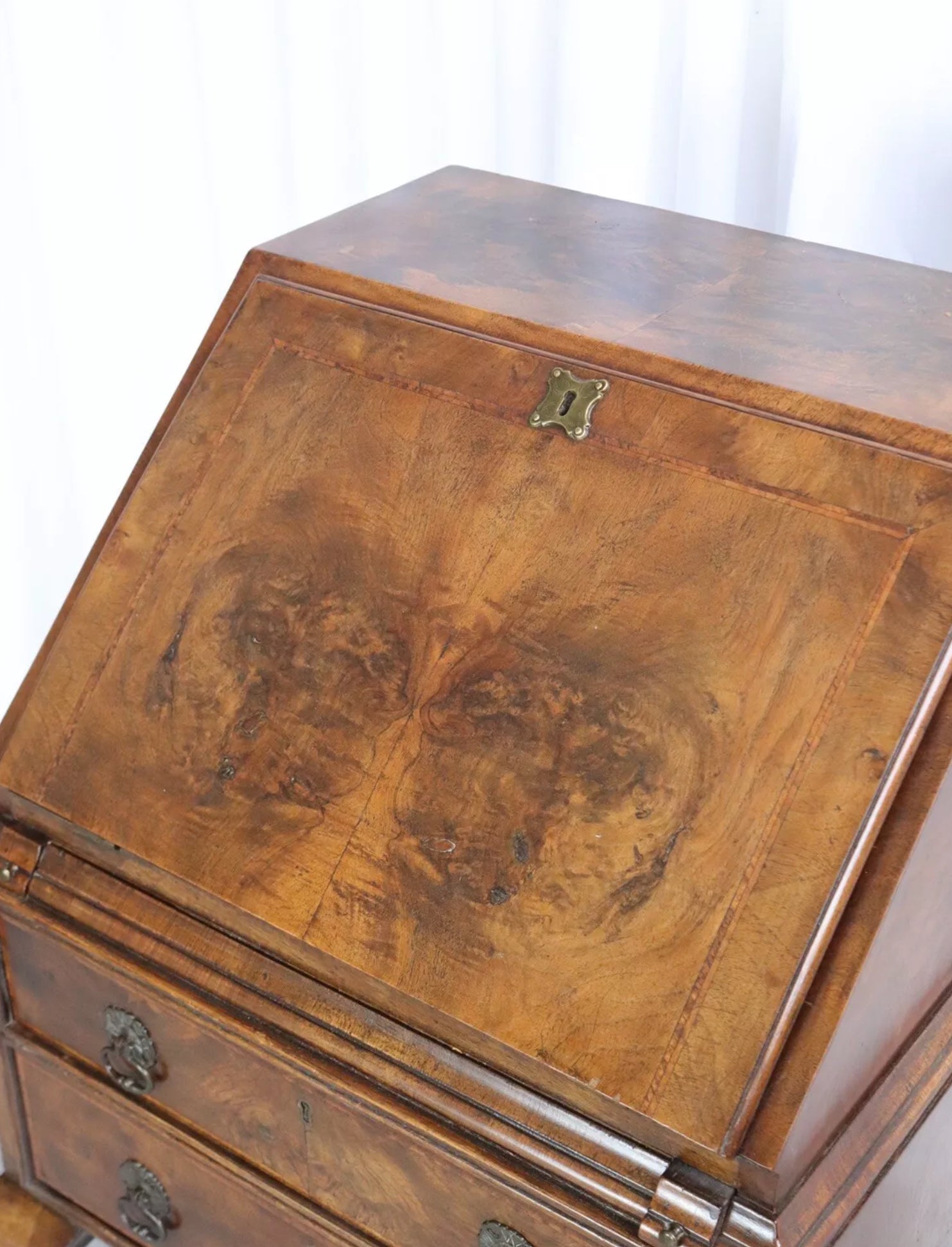 Vintage Walnut Ladies Writing Bureau / Desk  Antique Queen Anne Style Furniture - teakyfinders