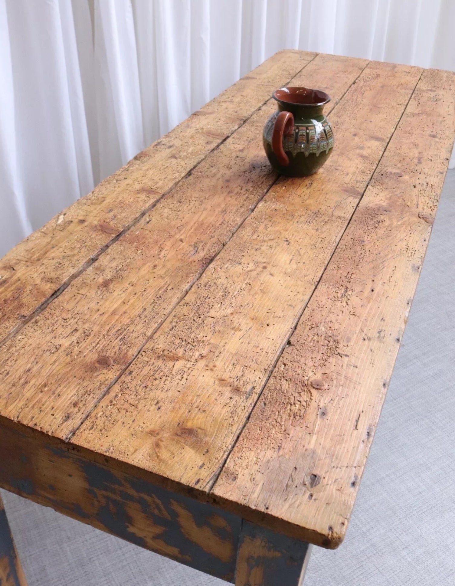 Large Rustic Solid Pine Kitchen Primitive Distressed Dining Table Character Wear - teakyfinders
