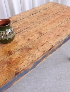 Large Rustic Solid Pine Kitchen Primitive Distressed Dining Table Character Wear - teakyfinders