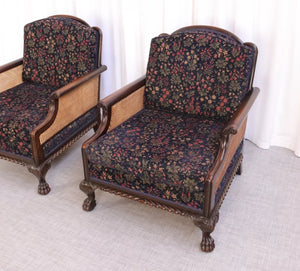 Matching Pair Of Armchairs Bergere Vintage Stunning Condition Claw Feet - teakyfinders