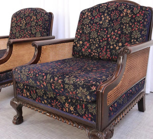 Matching Pair Of Armchairs Bergere Vintage Stunning Condition Claw Feet - teakyfinders