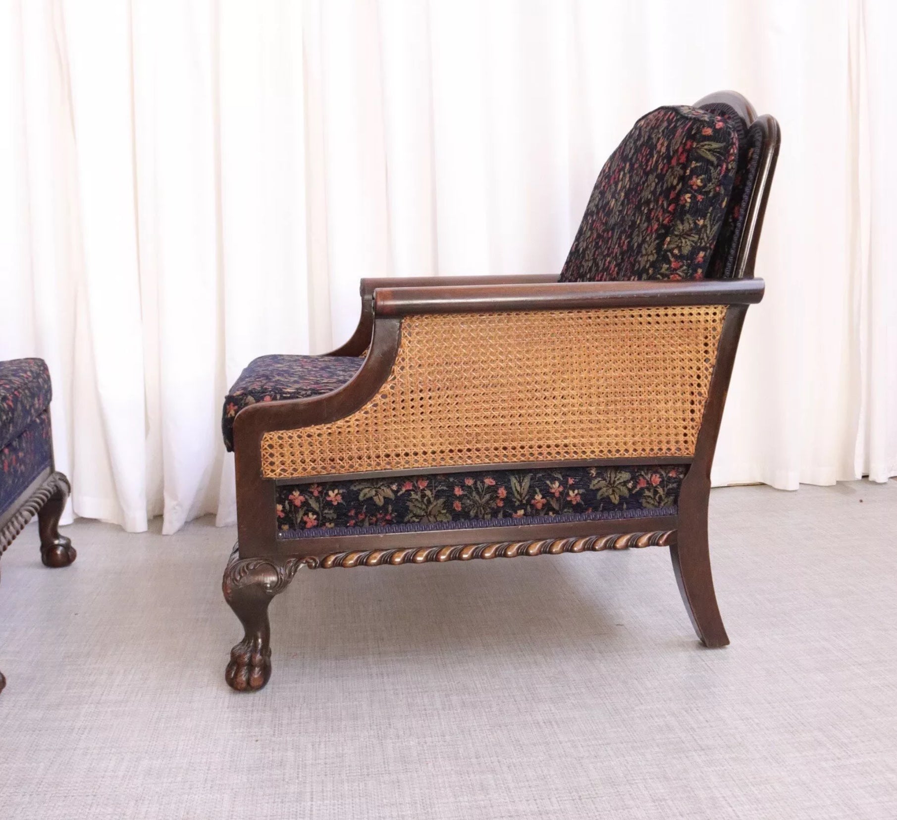 Matching Pair Of Armchairs Bergere Vintage Stunning Condition Claw Feet - teakyfinders