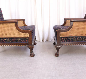Matching Pair Of Armchairs Bergere Vintage Stunning Condition Claw Feet - teakyfinders