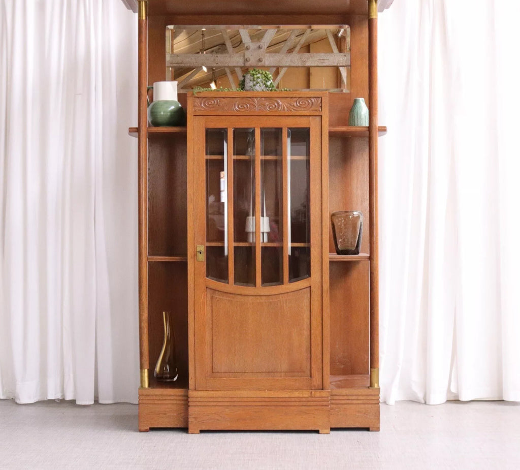 Vintage Arts And Crafts Display Cabinet In Oak Stunning Quality Book Shelf - teakyfinders