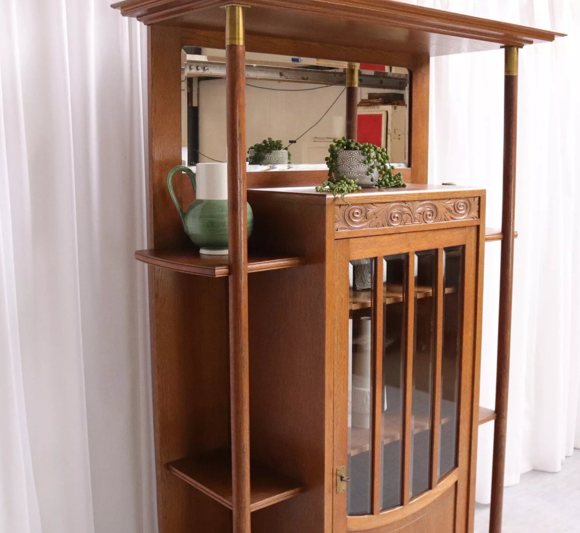 6195 Vintage Arts And Crafts Display Cabinet In Oak Stunning Quality Book Shelf - teakyfinders