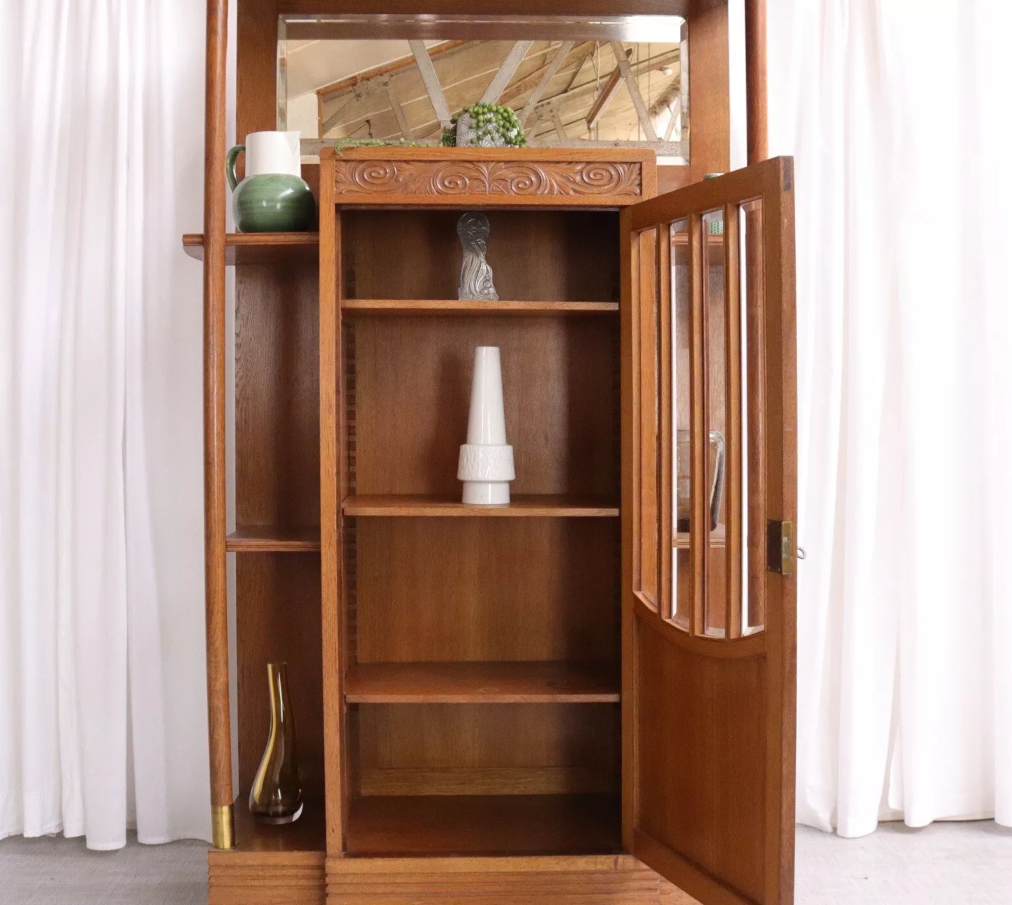 6195 Vintage Arts And Crafts Display Cabinet In Oak Stunning Quality Book Shelf - teakyfinders