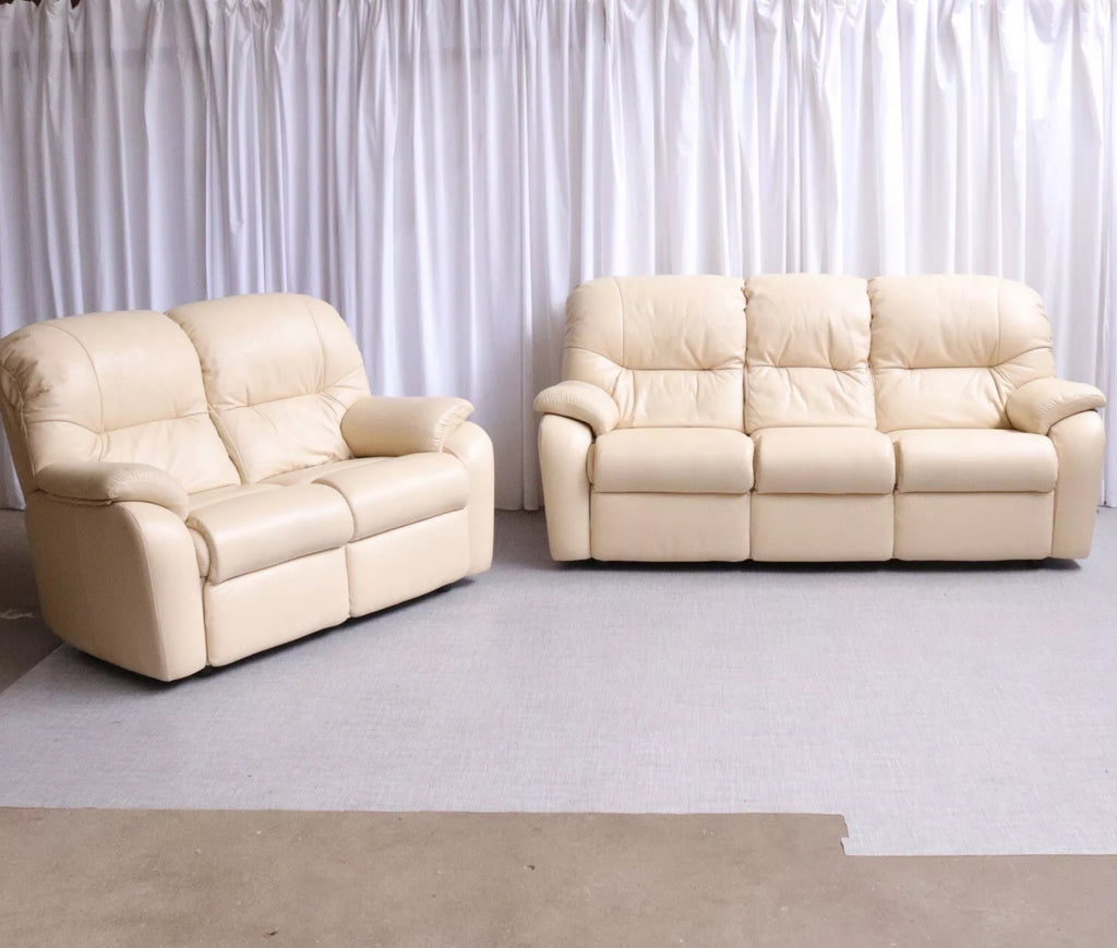 6197 G Plan 3  Seater Sofa Mistral Cream Leather Immaculate - teakyfinders