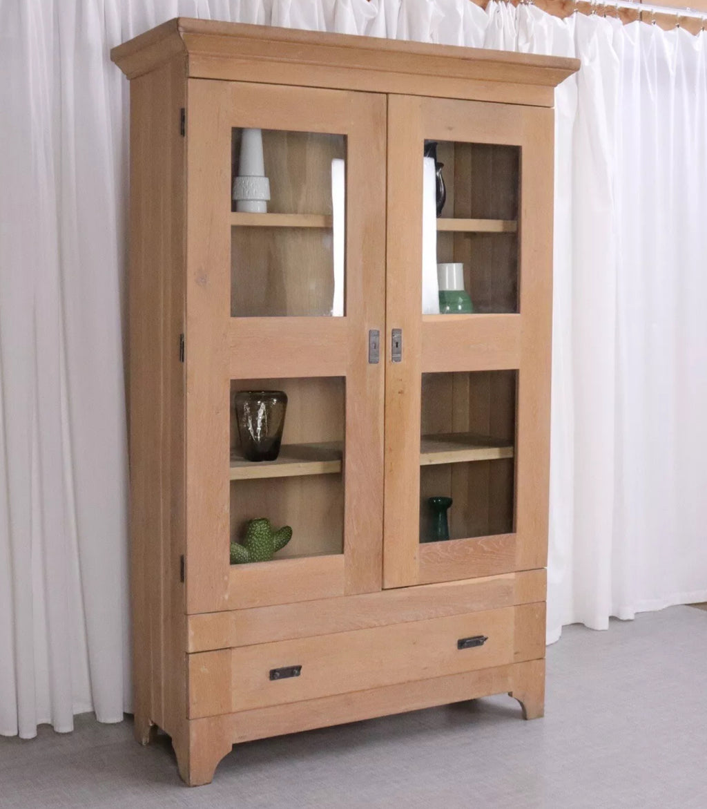 6200 Rustic Limed Oak Glazed Display Cabinet with Drawers - Dining Room Furniture - teakyfinders