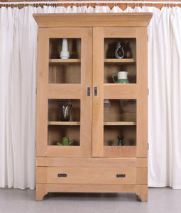 6200 Rustic Limed Oak Glazed Display Cabinet with Drawers - Dining Room Furniture - teakyfinders