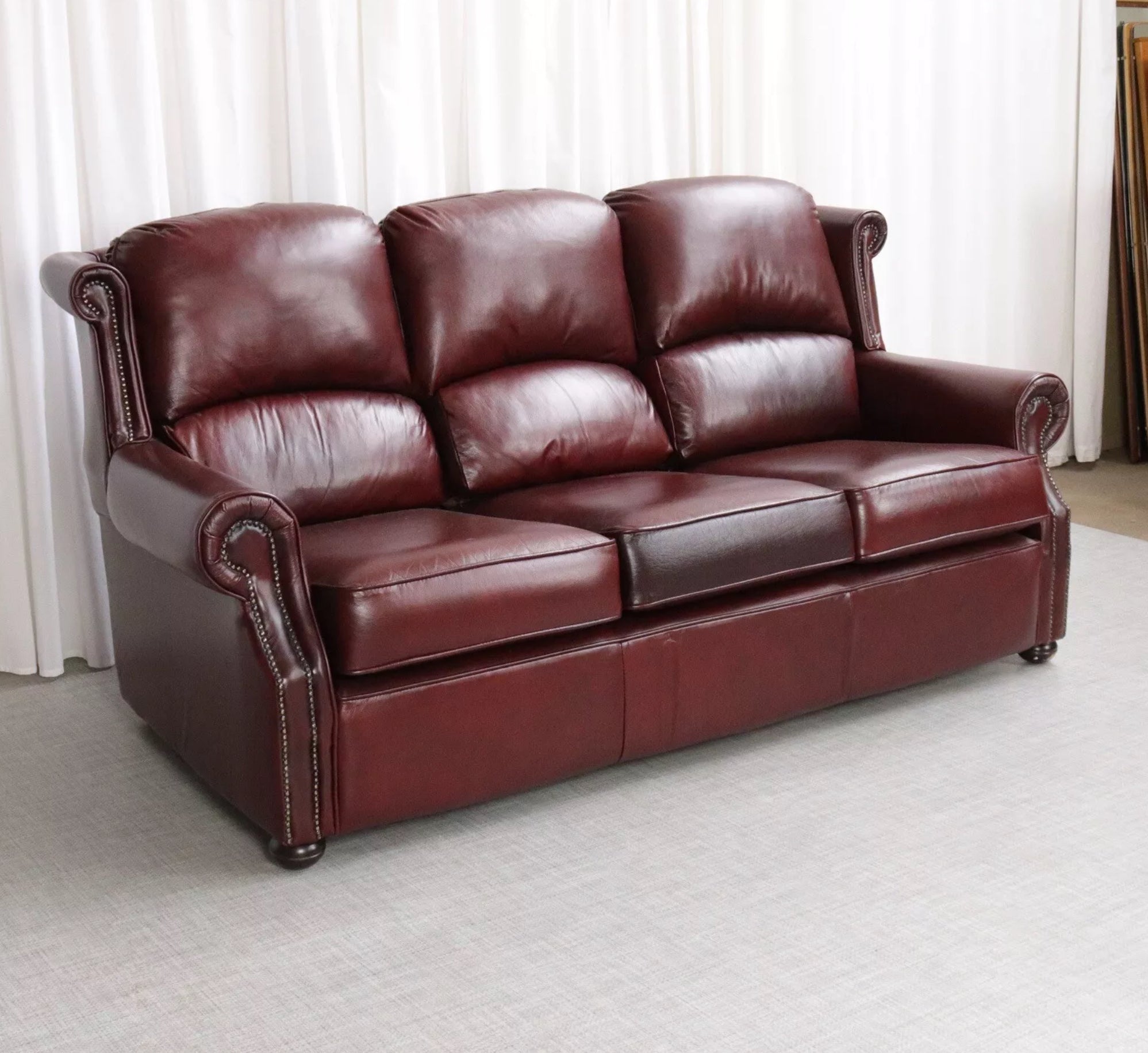 Thomas Lloyd Marlow Leather Sofa in antique red beautiful condition 3 Seater - teakyfinders