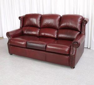 Thomas Lloyd Marlow Leather Sofa in antique red beautiful condition 3 Seater - teakyfinders