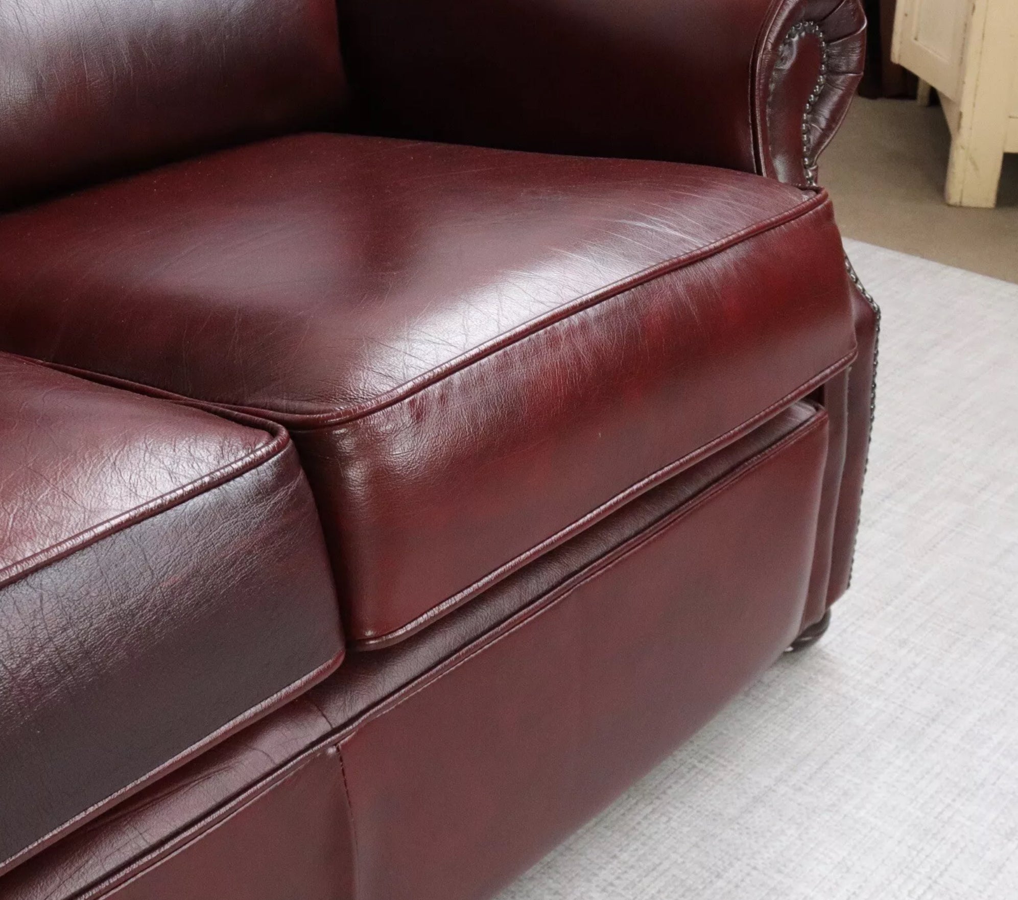 Thomas Lloyd Marlow Leather Sofa in antique red beautiful condition 3 Seater - teakyfinders