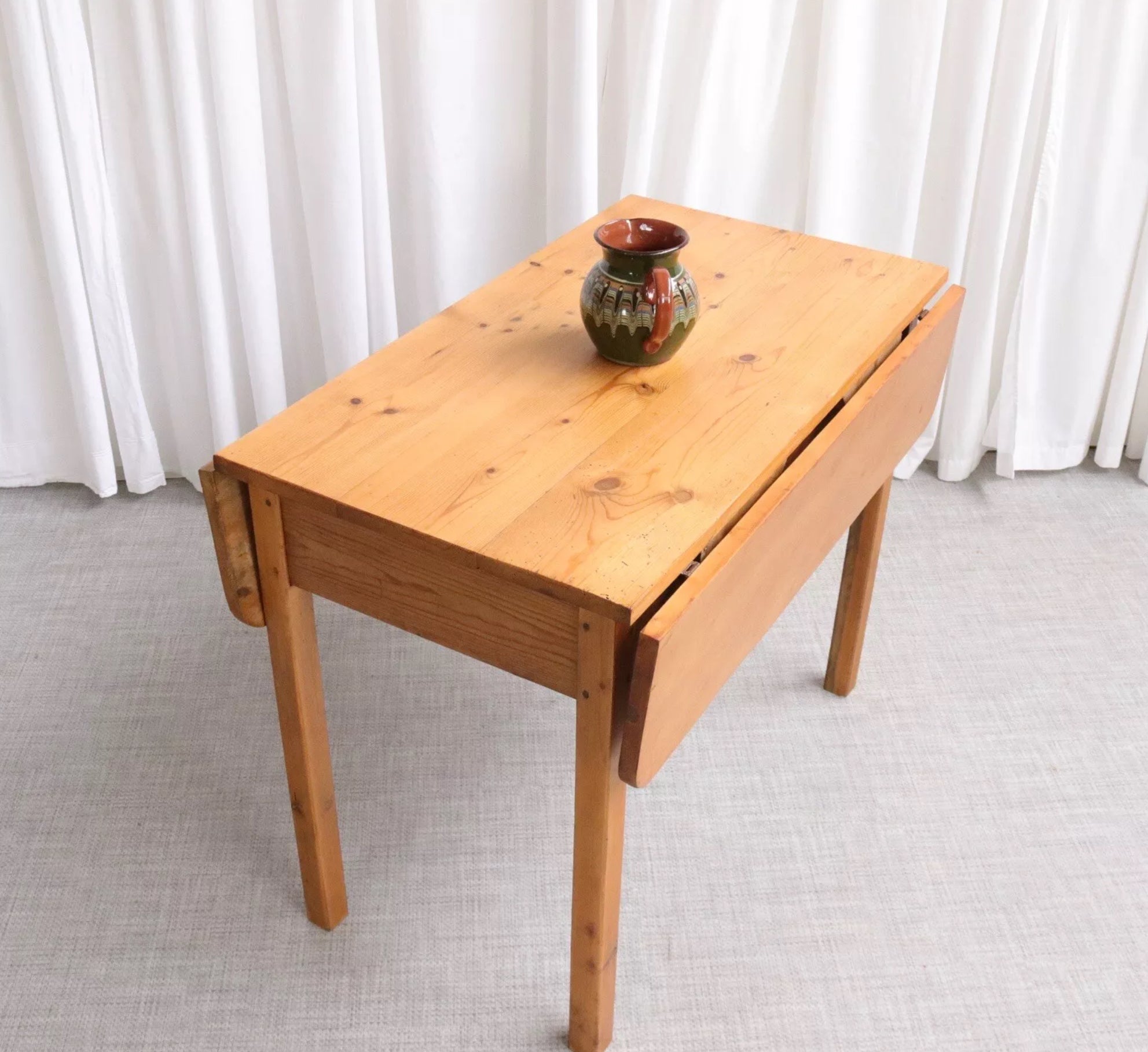 Antique Rustic Pine Table / Desk Drop Leaves - Primitive Style Solid And Sturdy - teakyfinders