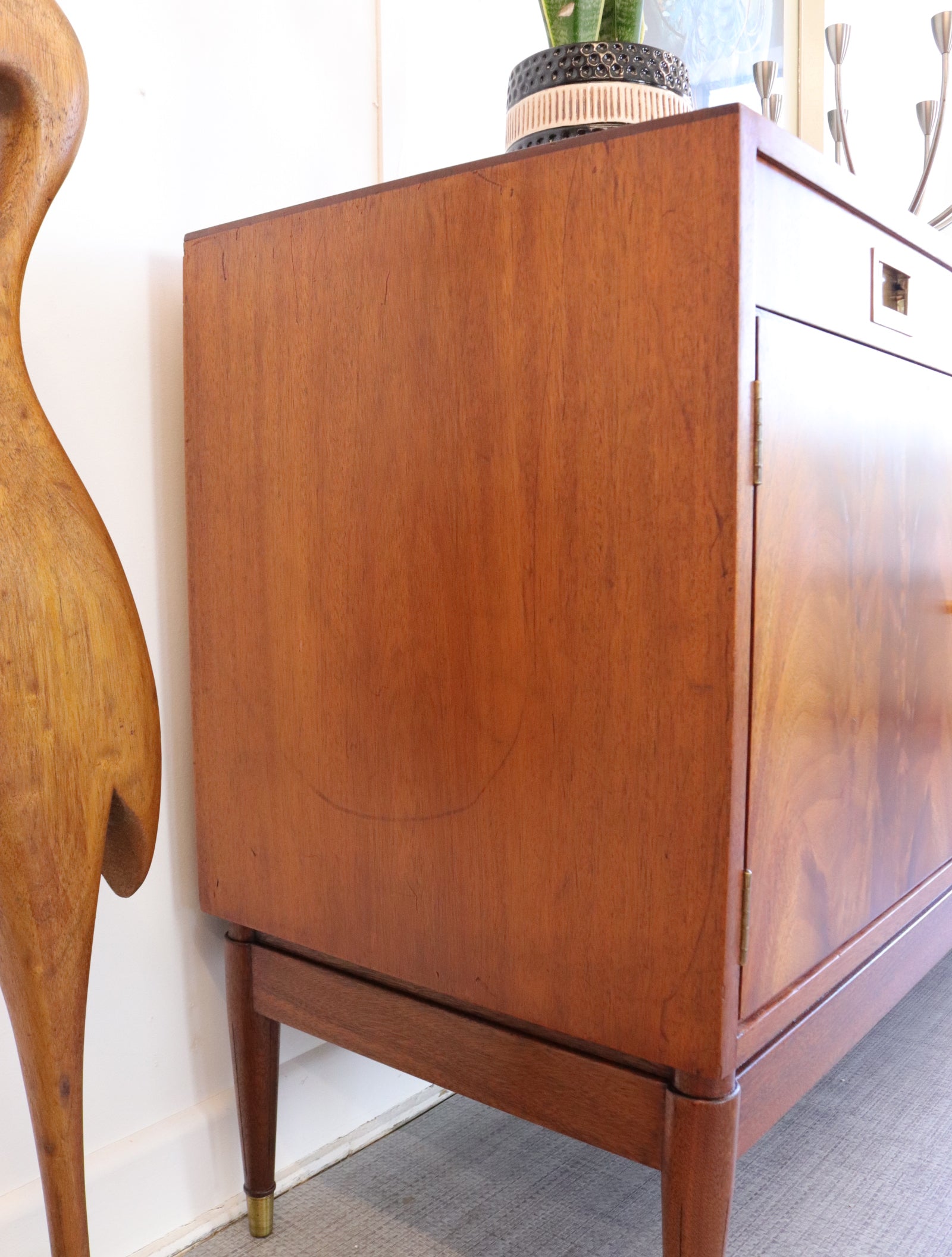 Vintage Mid Century Flame Mahogany Sideboard by Greaves and Thomas - teakyfinders