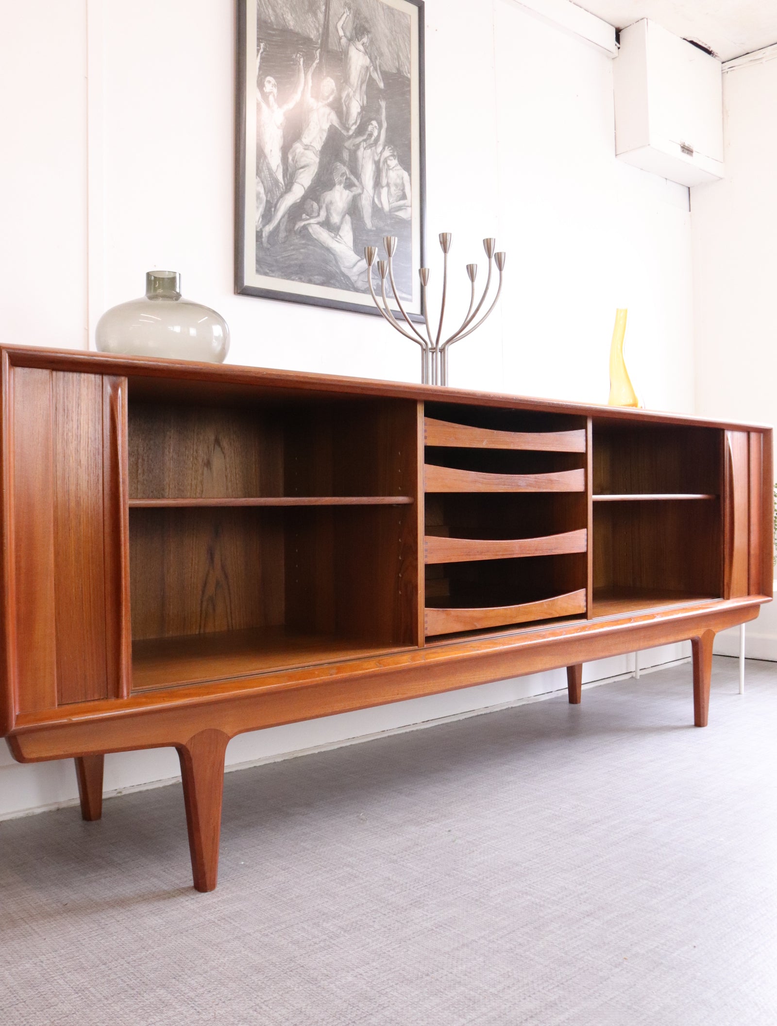 Danish Tambour Door Teak Sideboard by Bernhard Pedersen - teakyfinders