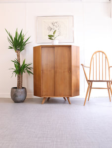 Mid Century Walnut Corner Storage Cupboard - teakyfinders